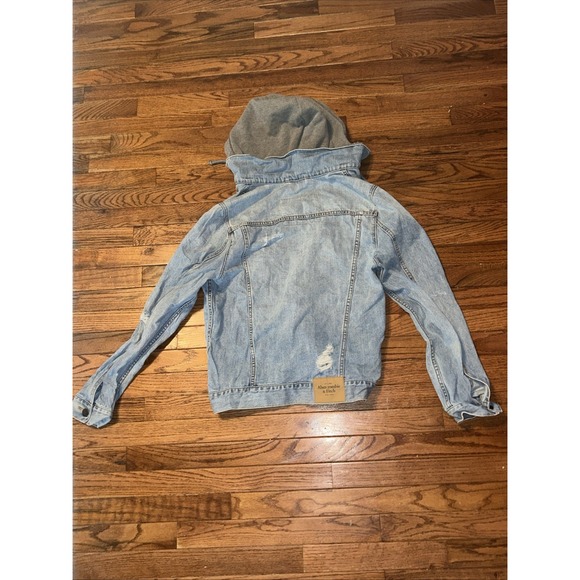 Abercrombie & Fitch Blue Jean Hooded Jacket Unisex Medium Distressed - Picture 3 of 5